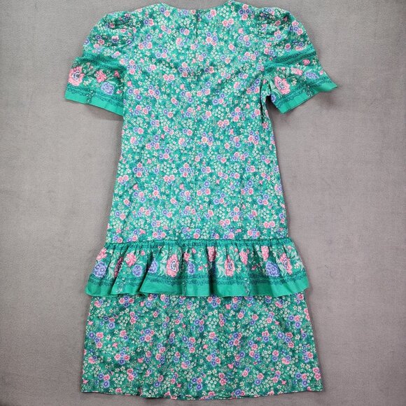 Vtg Jane Schaffhausen Belle France Drop Waist Green Floral Dress Womens Size 12 - Picture 8 of 9